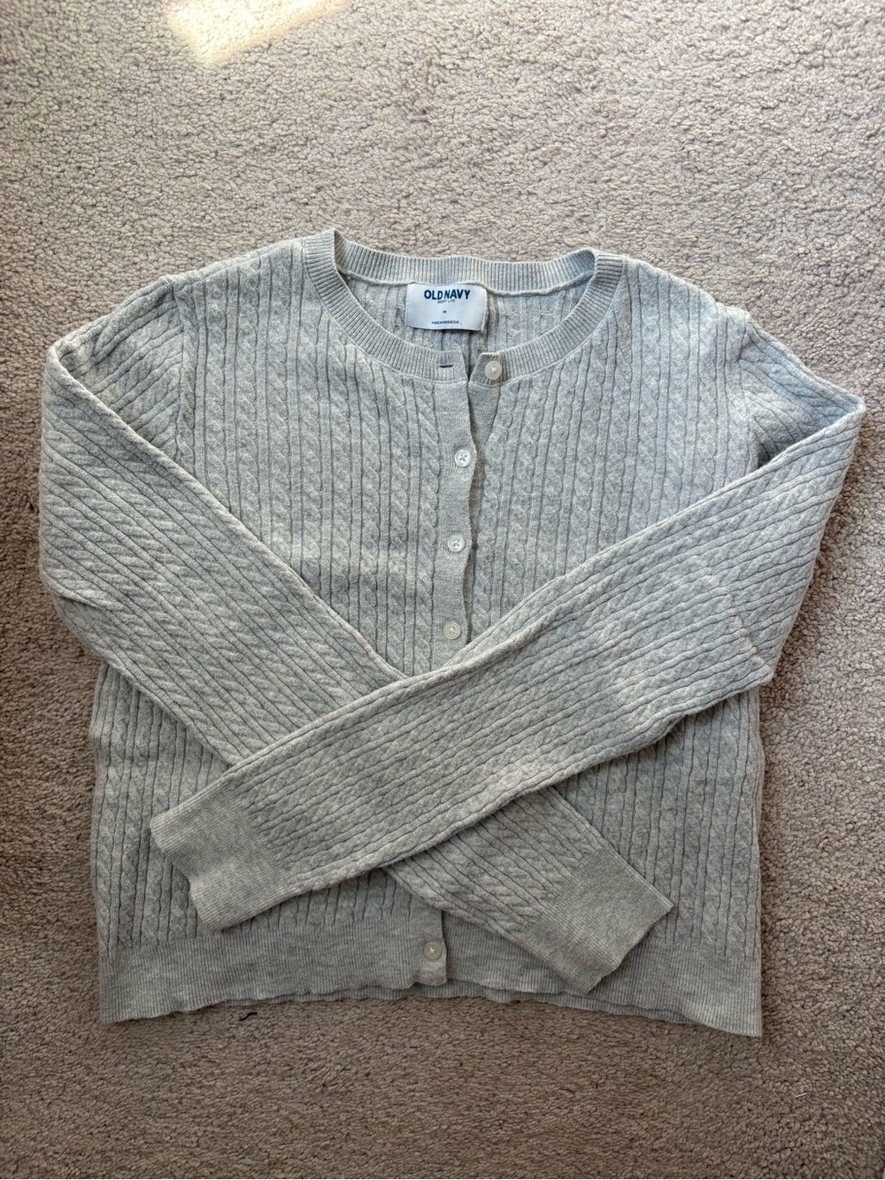 Old Navy Women's Heather Light Gray Cable Knit Cardigan